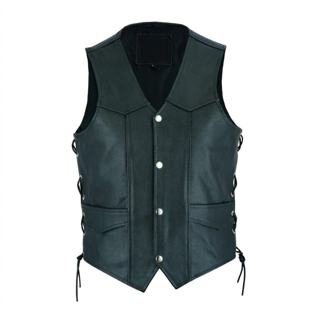 Black Leather Motorcycle Vest