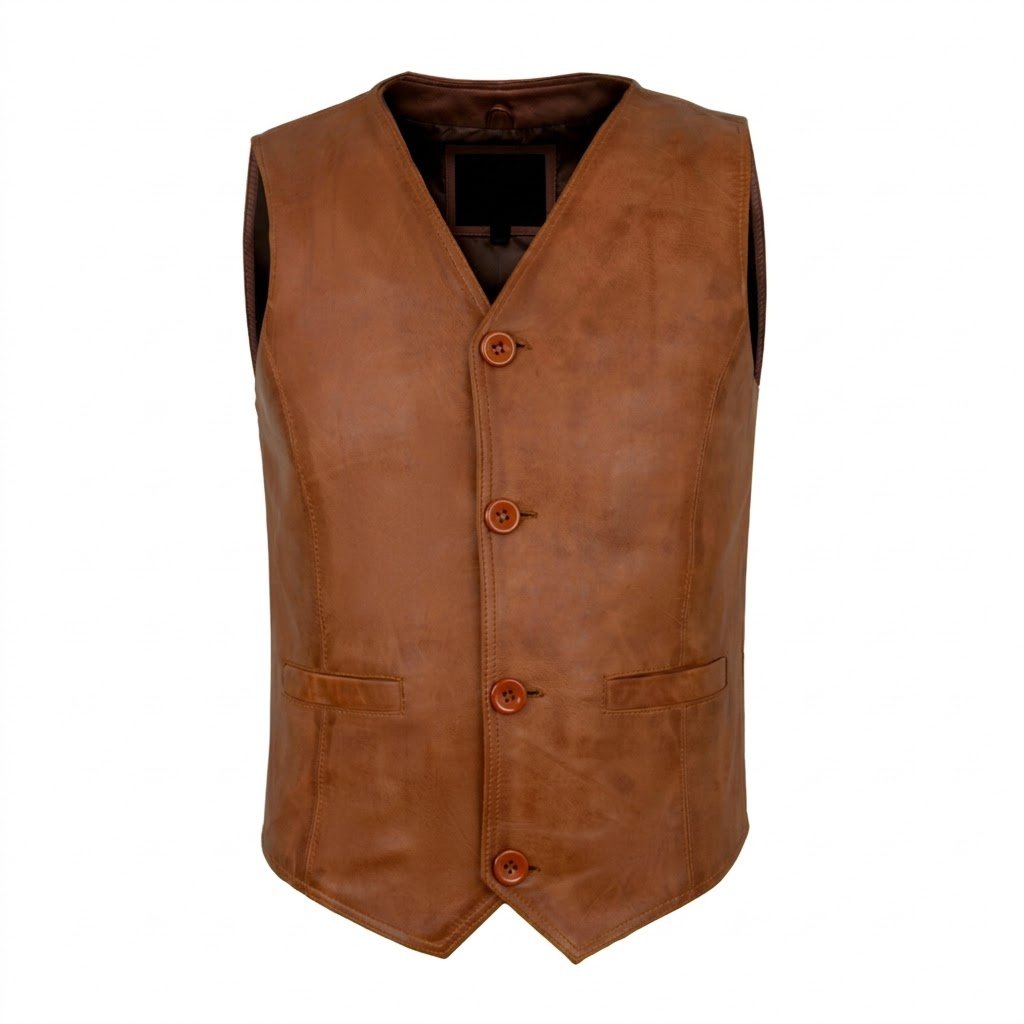 Brown Leather Motorcycle Vest
