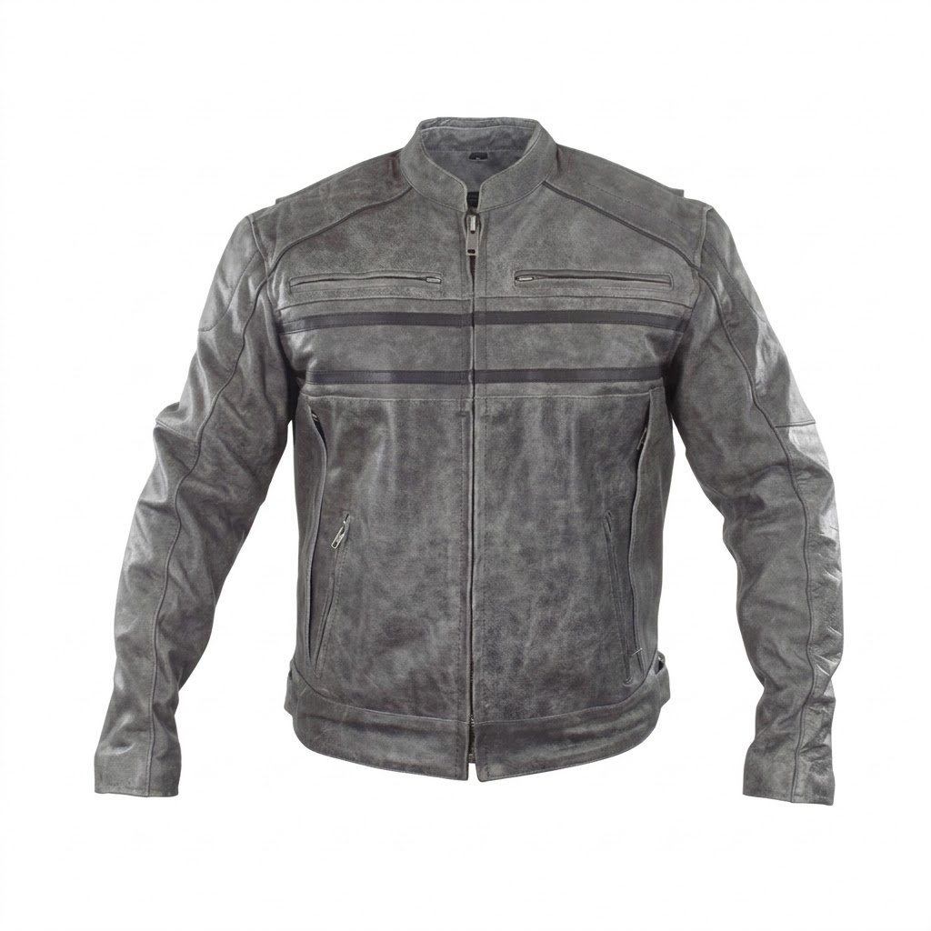 Grey Leather Motorcycle Jacket