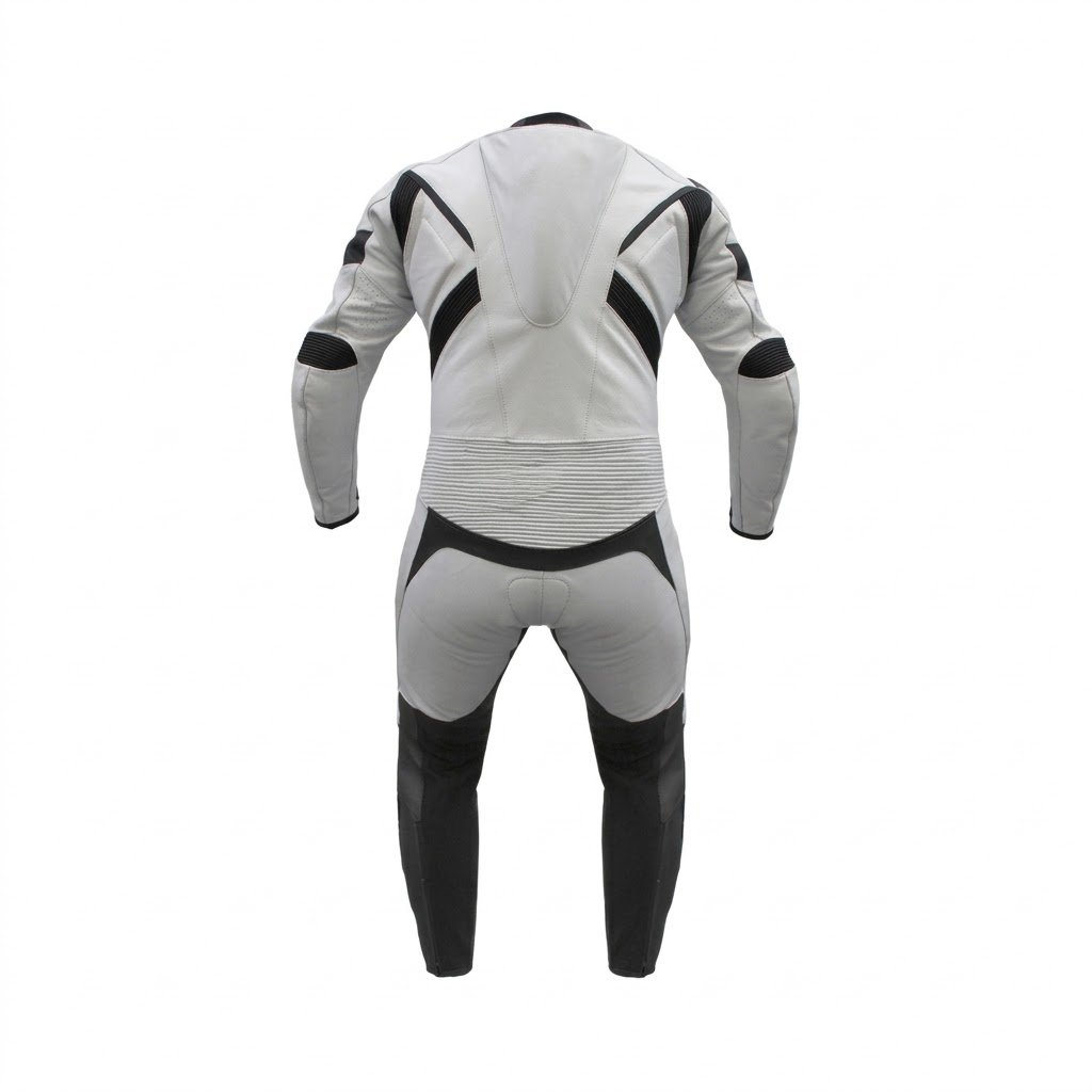 White Black Motorcycle Racing Suit Back