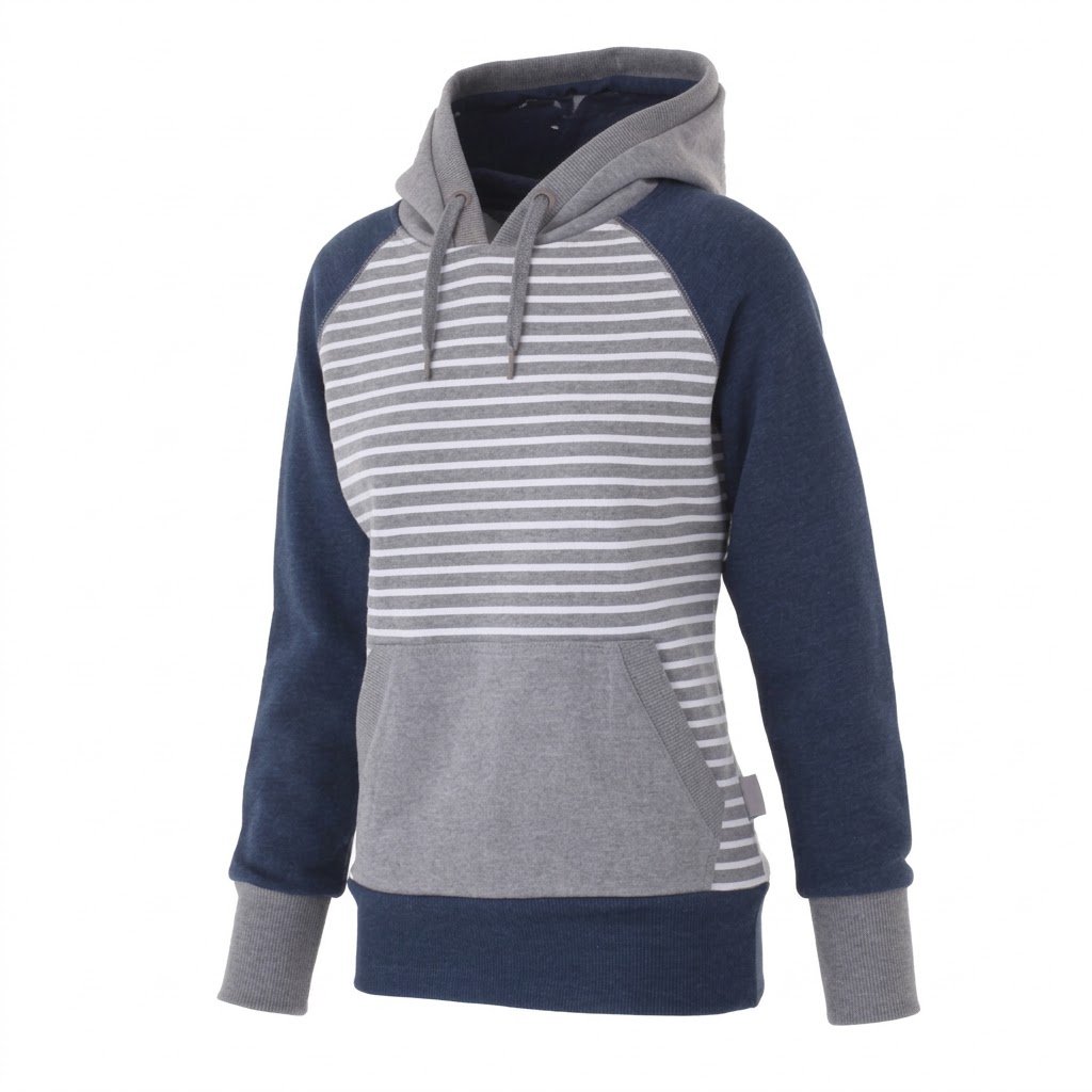 Grey Blue Striped Hoodie