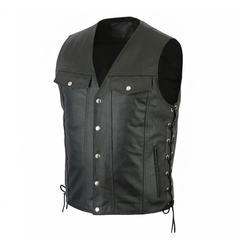 Black Leather Biker Vest